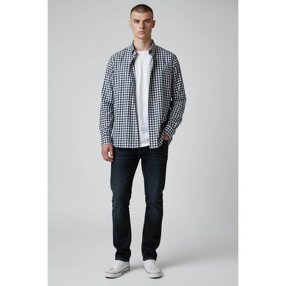 Nordstrom Men’s Shop Trim Fit Blue White Gingham Button Down Shirt Size L